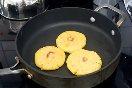 Arepas in the pan