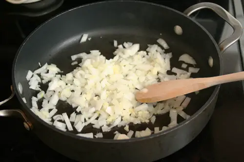 sauteed onions and garlic for black bean burgers