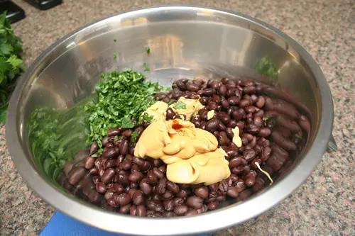 combine beans, mustard, parsley for black bean burgers