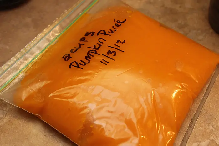 pumpkin puree in 2 cup batches