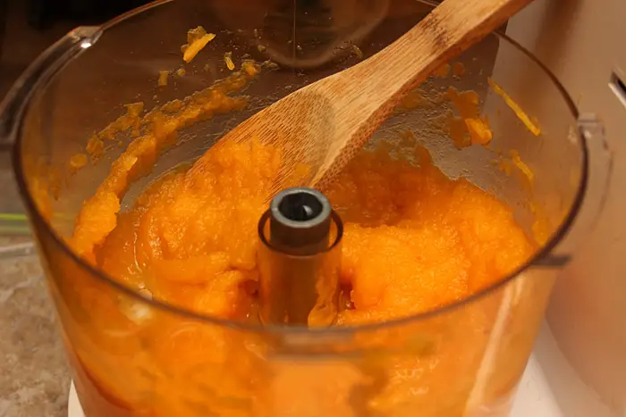 pumpkin puree in the processor